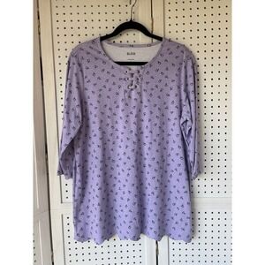 Blair 3/4 SLV Purple Floral Scalloped Hem Cotton Blend Tee Shirt Women's Lg